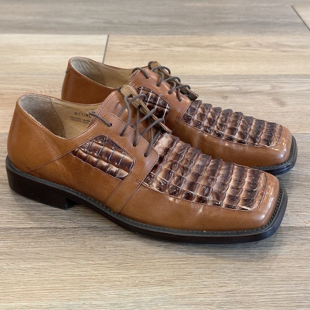 Umberto Pellegrini Leather Dress Shoes Crocodile Textured Mens 11 Square Toe EUC